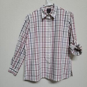 Allison Daley Button Up Shirt Women 14 XL Plaid Long Sleeve Cotton Blend Spring